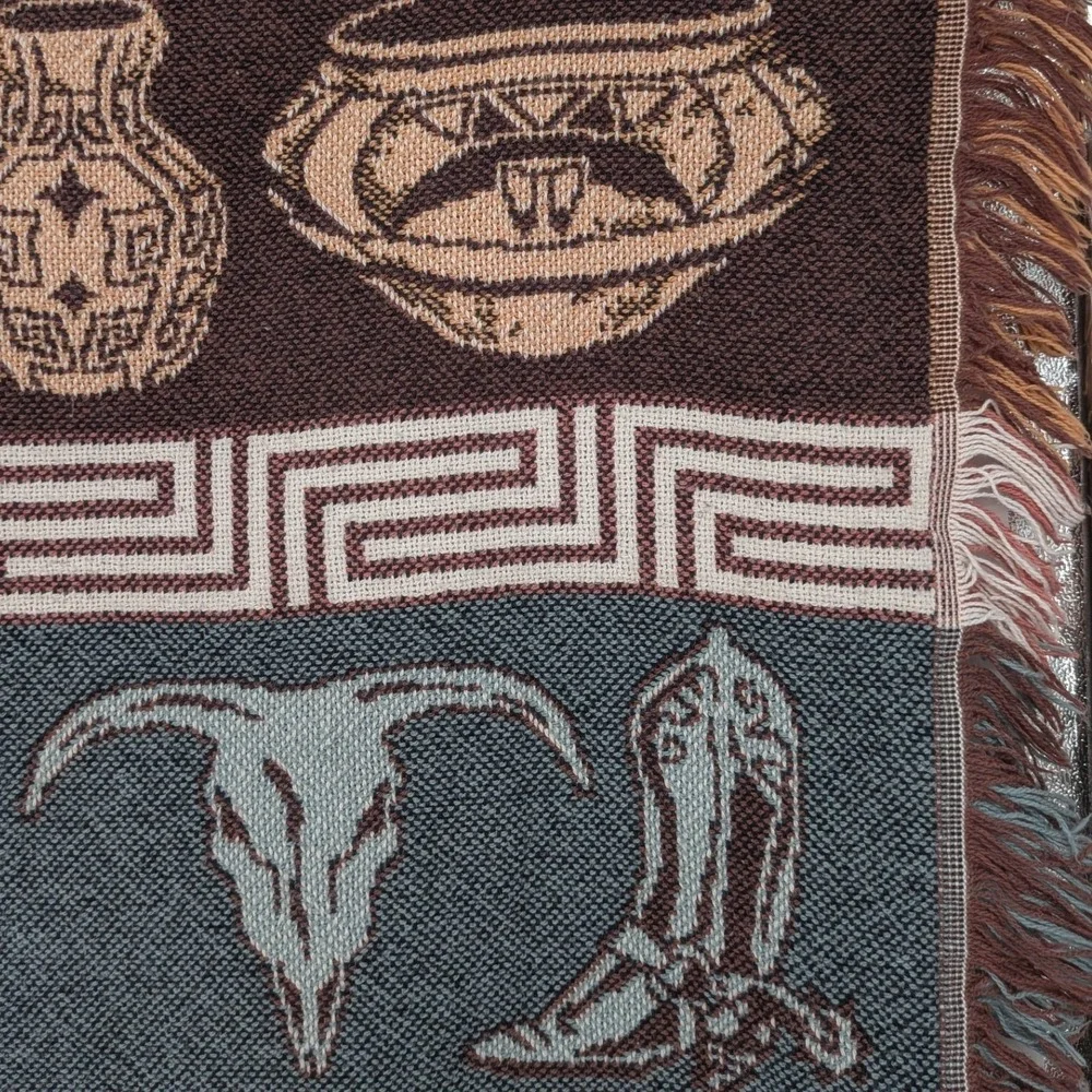 Vintage Southwestern Western Tapestry Throw Blanket Crown Crafts  42x54